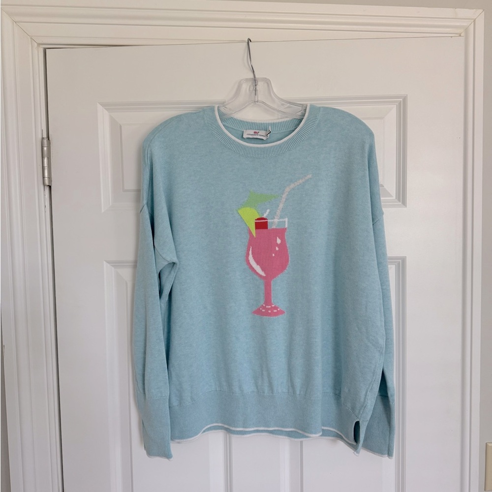 Vineyard Vines Cocktail Intarsia Crewneck Sweater Caicos Blue Medium (A)
